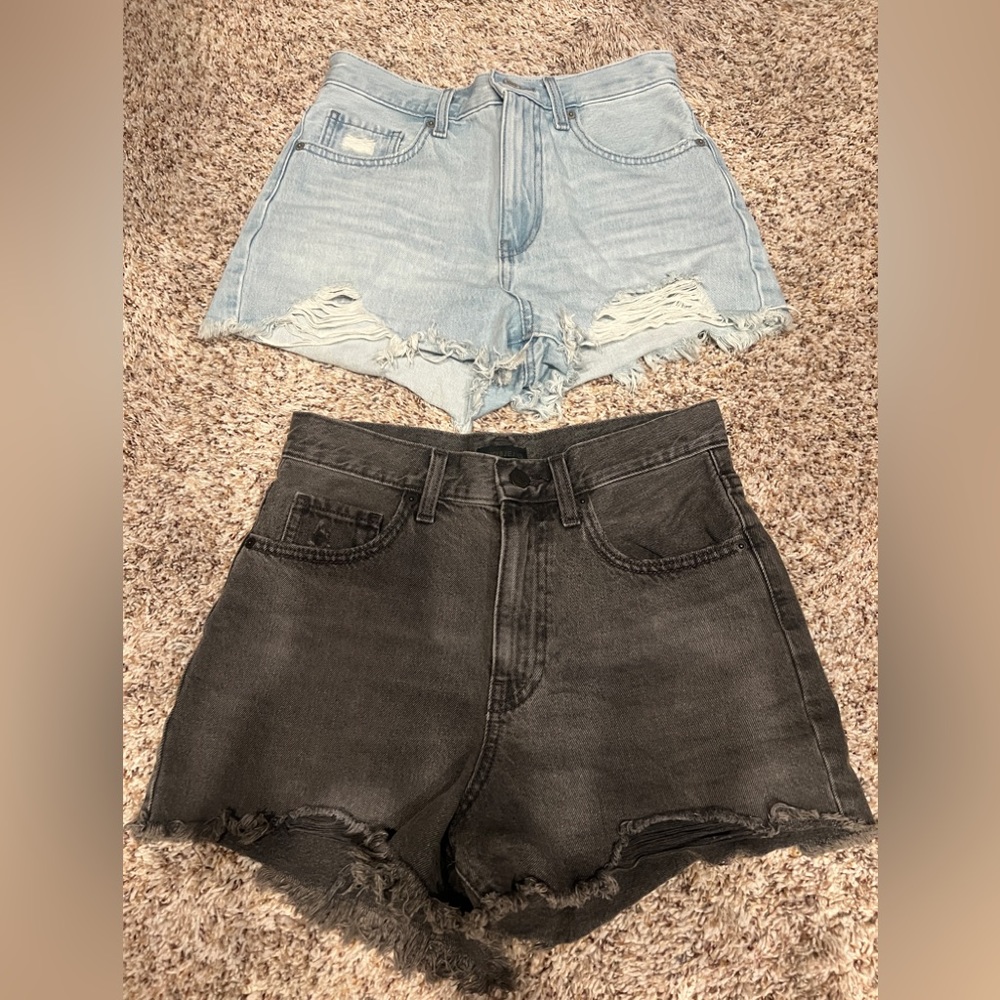 NWOT Uniqlo Ripped Black Blue Denim Shorts Set of 2 24inch